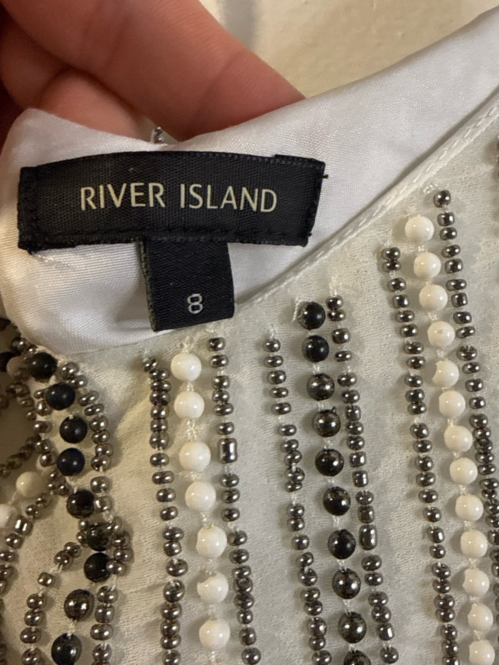 River Island Ivory Beaded V-Neck Mini Dress - Picture 6 of 8